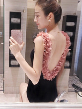 新款 现货 速卖通Ebay欧美立体花朵露背连体比基尼泳衣爆款修身女