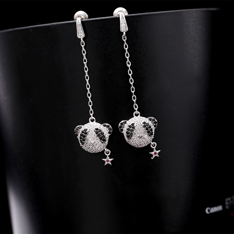 Fashion microinlaid zircon panda earrings NHDO128980picture3