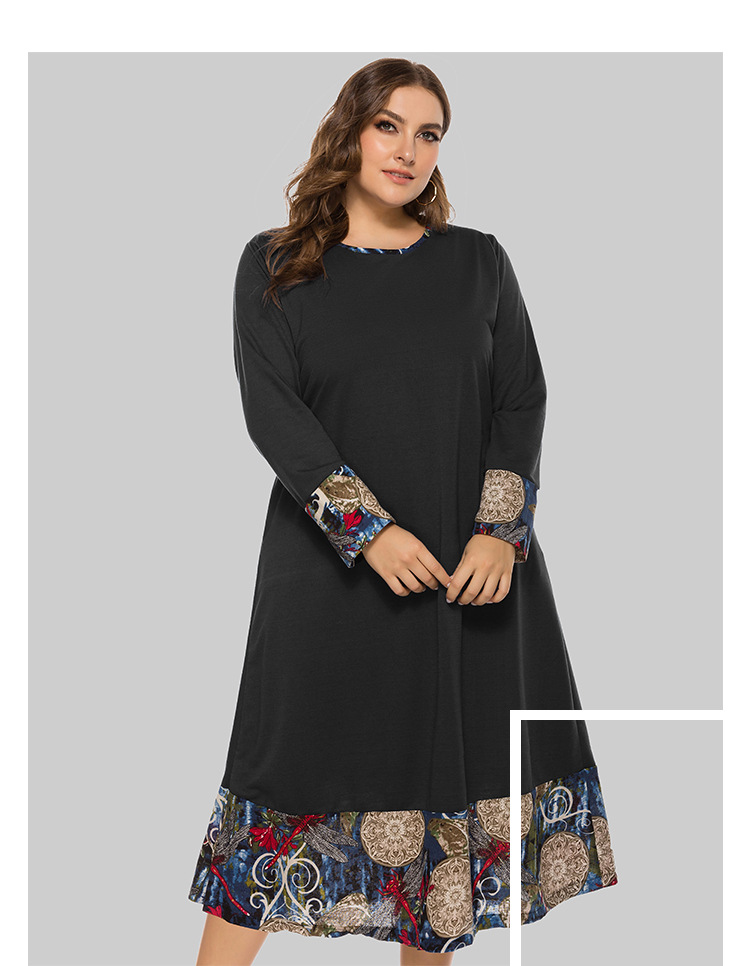 Plus Size Ethnic Style Loose Stitching Dress Women Wholesale