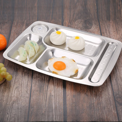 Stainless steel deepened and thickened 4 grids 5 grids 6 grids student fast food plate self-service takeaway canteen plate children's food plate