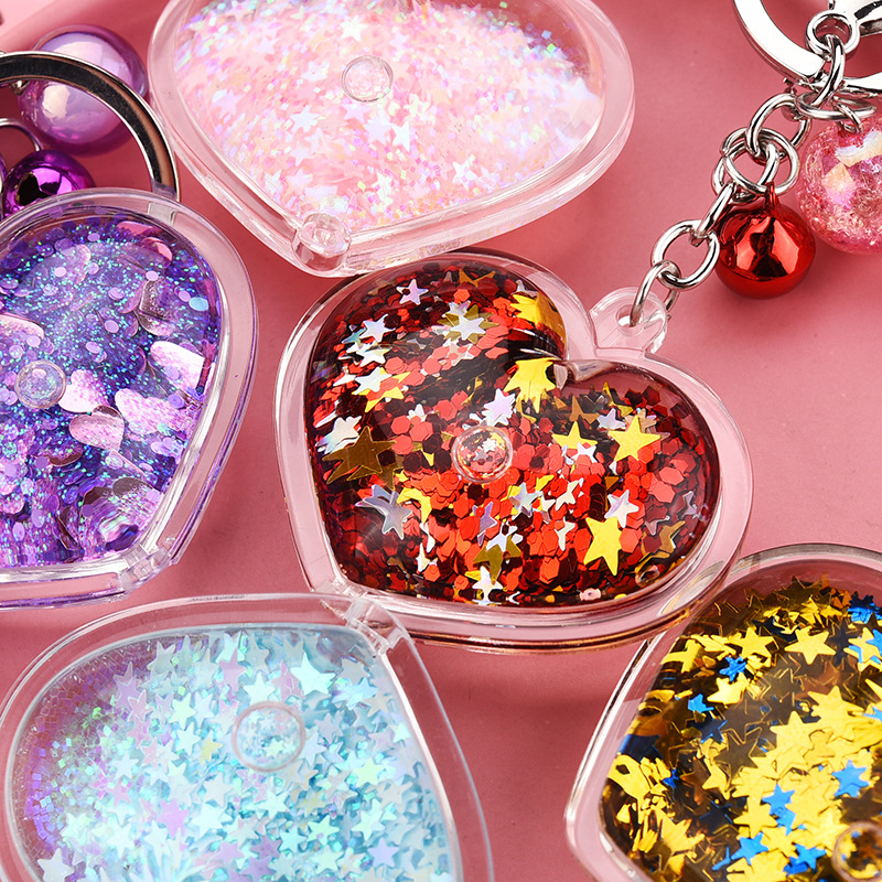 Korean  Acrylic Heart Flowing Sequins Quicksand Keychain Wholesale Nihaojewelry display picture 8
