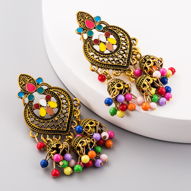 Bohemian Female Earrings Long Earrings Dripping Oil Hollow Small Lantern Tassel Earrings display picture 3