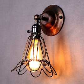 直销美式复古铁艺小鸟笼壁灯工业风格设计师家居吧台过道走廊灯具