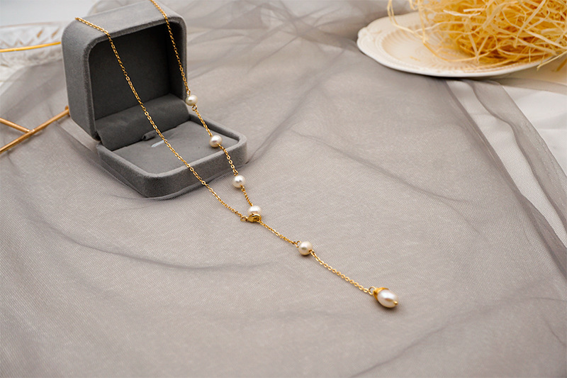 Mode Einfarbig Perle Titan Stahl Beschichtung Halskette 1 Stück display picture 2