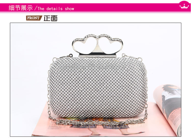 Double Heart Diamond Evening Dress Bag Rhinestone Banquet Bag display picture 2