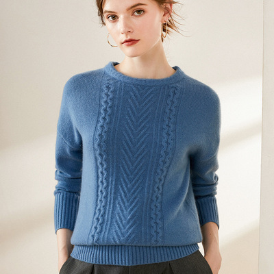 2019 New winter Neck loose 100% Pure cashmere sweater Hill female thickening knitting Socket New sweater