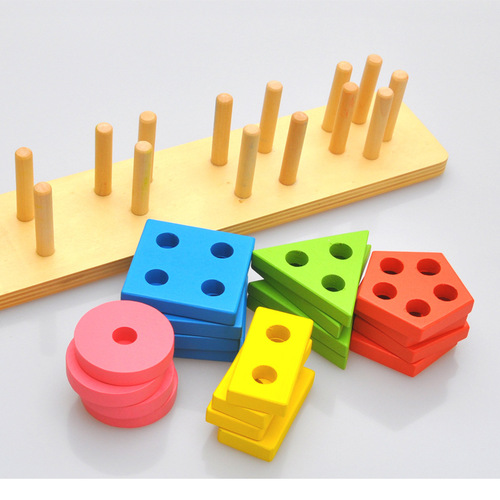 Puzzle early education five sets of columns geometric intelligence shape matching building blocks toys Montessori teaching aids kindergarten Montessori