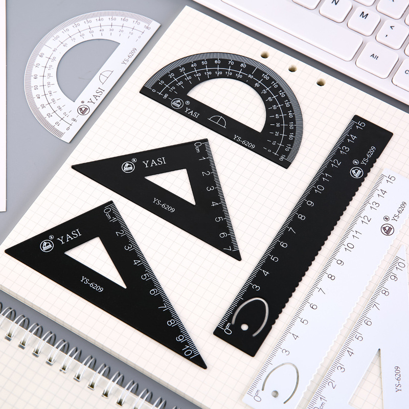 YS6209金屬套尺A#白B#黑金屬學生金屬套尺直尺三角尺量角器四件套
