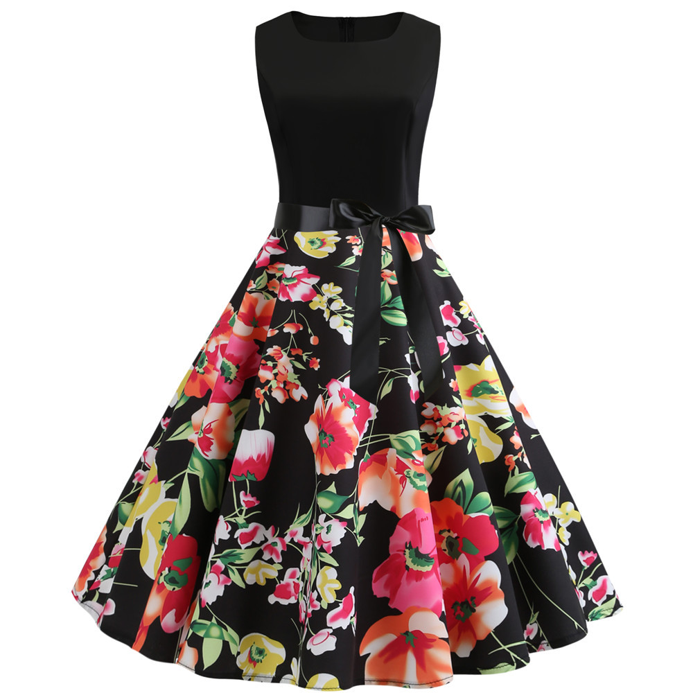 Robe sans manches rétro à fleurs - Ref 3428581 Image 6