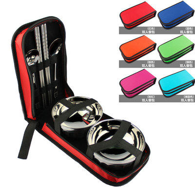 Stainless steel tableware travel outdoor picnic portable double layer heat insulation tableware Folding gift can be customized logo