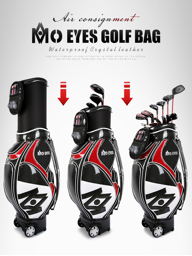 Túi đựng gậy golf PGM dạng ống kính thiên văn chống nước, cao 126 cm — Túi Kính thiên văn QB058MO EYES màu đỏ đen, QB058MO EYES Túi Kính thiên văn màu đen vàng chi tiết 11