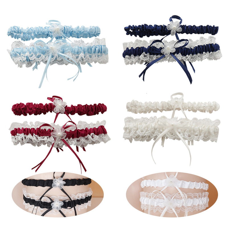 新款袜带 新娘蕾丝吊袜带 欧美蝴蝶结蓝色腿饰婚礼结婚配饰袜带