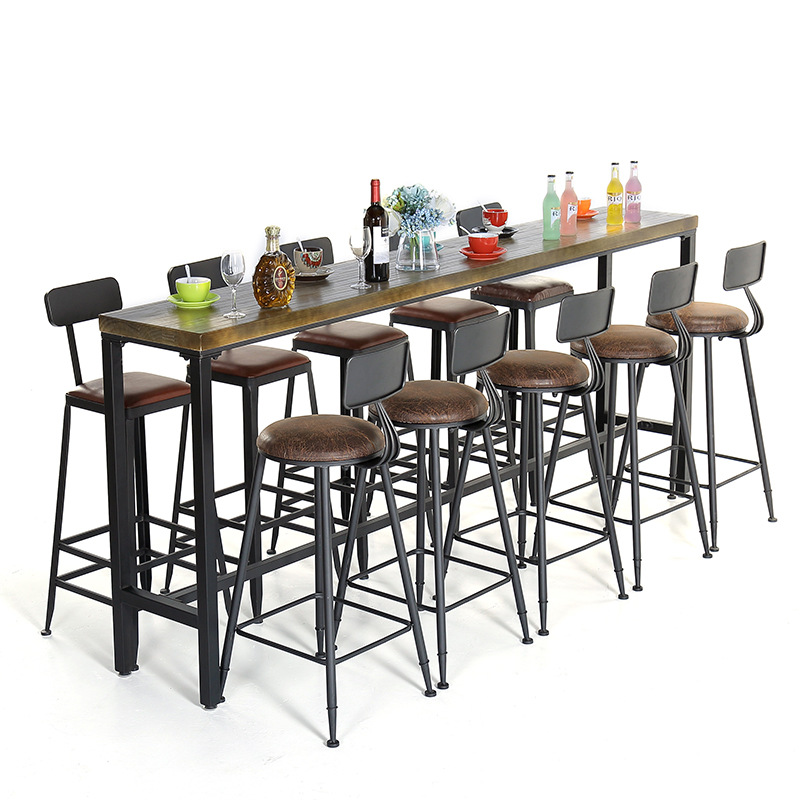 Industrial Style Solid Wood Bar Table Household Wall Long Bar Table and Chair Bar Cafe Iron High Table
