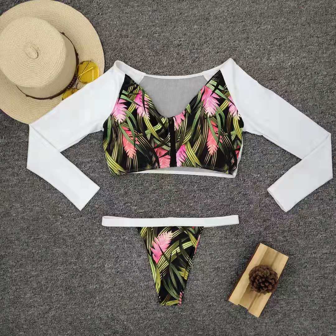  Print Long Sleeve Split Swimwear NSZO1570