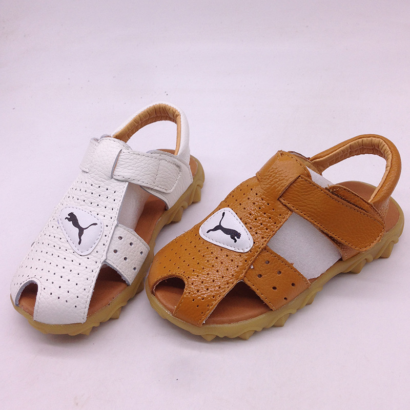 2019 summer new pattern Male Sandals baby Sandals children Top layer leather Dichotomanthes bottom soft sole non-slip