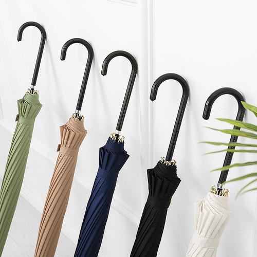 Japanese small fresh 16K straight umbrella long handle umbrella simple solid color leather handle advertising umbrella umbrella LOGO