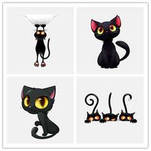 可愛大眼睛黑貓 萬聖節女巫黑貓 裝飾黑貓抓痕反光個性車貼B049