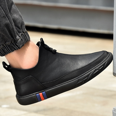 Autumn and winter new pattern Cotton-padded shoes man leisure time Korean Edition Help shoes genuine leather Trend soft sole skate shoes leather shoes Lok Fu shoes