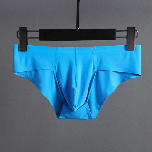 Men's underwear ice silk briefs for young men low-waisted sexy slightly see-through U-convex large pouch seamless one-piece underwear