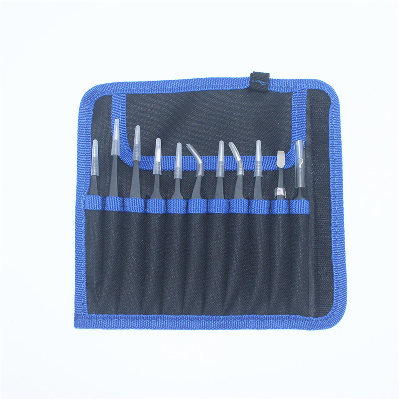 ESD镊子帆布袋套装11件套不锈钢修边镊子黑色直头弯头ESD电子