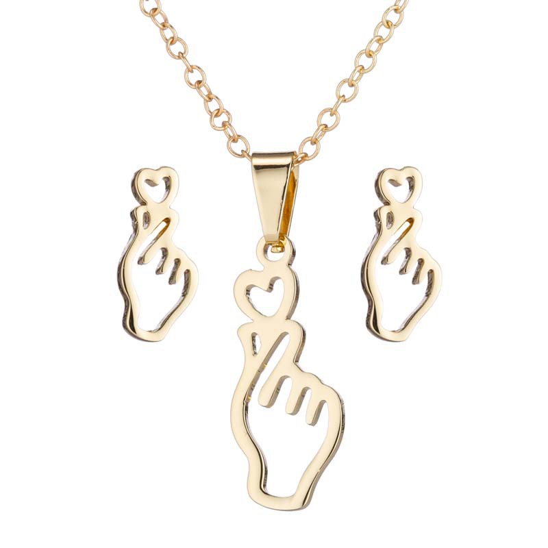 1 Set Quantity Daily Occasion Wholesale Jewelry Modern Style Simple Style Gesture Heart Shape 201 Stainless Steel 18K Gold Plated Plating Hollow Out Jewelry Set