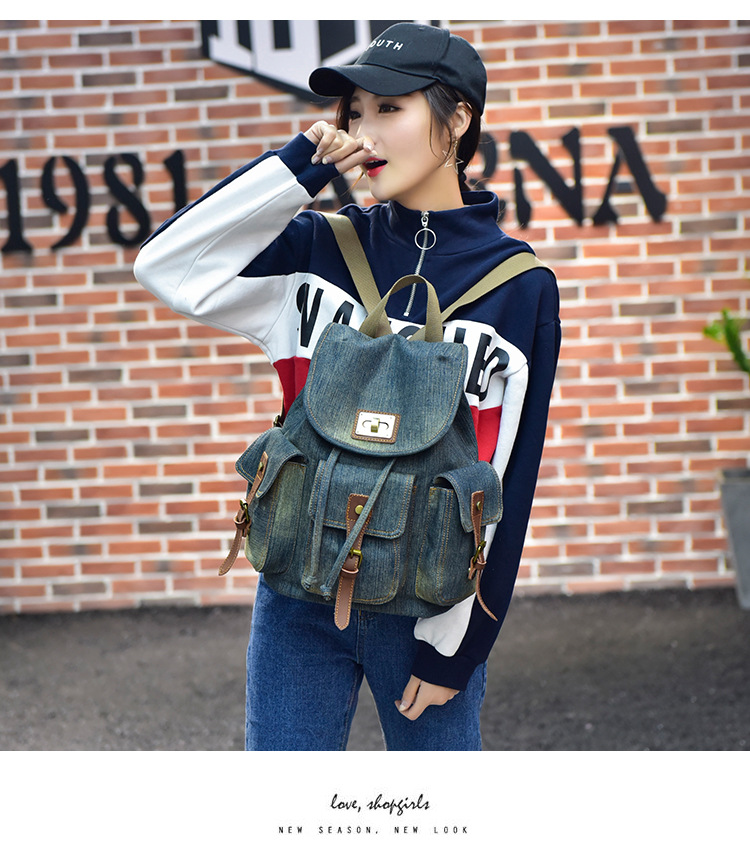 Denim Material Solid Color Casual Travel School Backpack