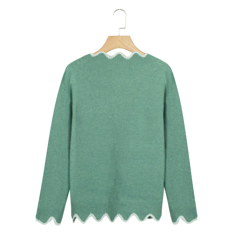 new casual solid color wave neck knit sweater  NSLK11309