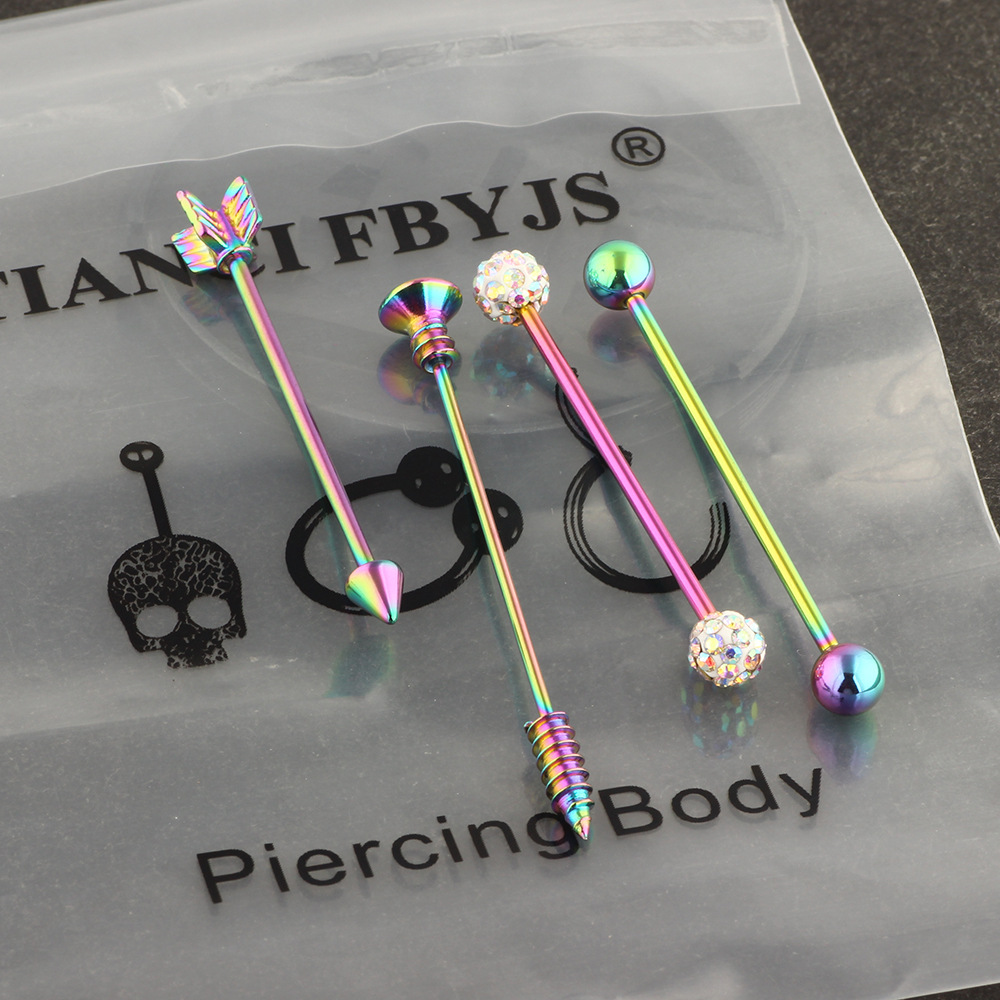 Industrial Barbell Set Arrow Earrings Double Ear Piercing Jewelry Stainless Steel Black detail image 9