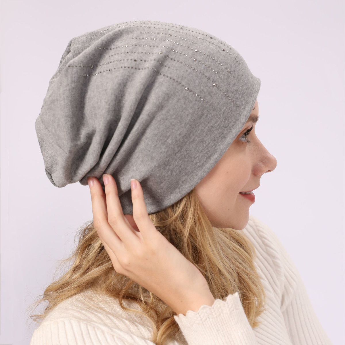 M965 nouveau automne/hiver Couple pull Double couche Imitation cachemire chaud diamant coton tissu chaud clair de lune chapeau_voghion.com