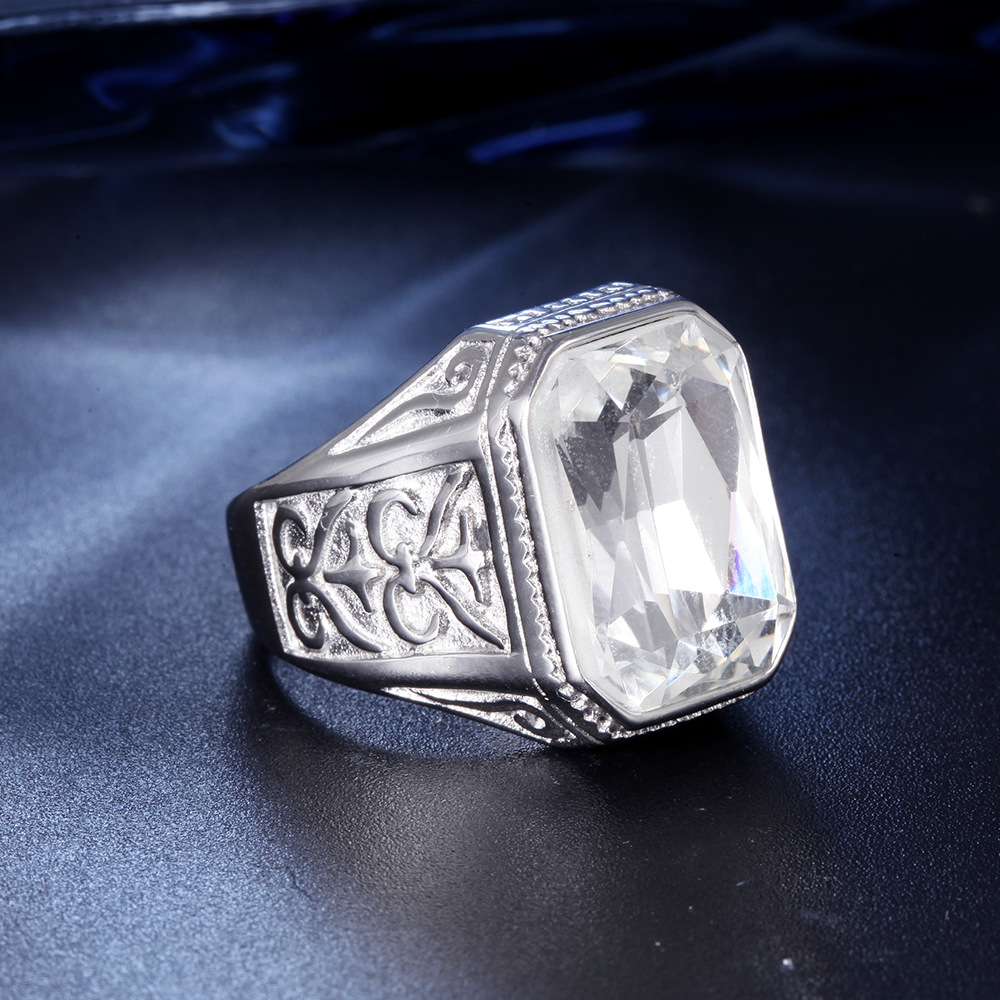 Men'S Gender Hip-Hop Square Titanium Steel Inlay Glass 18K Gold Plated Men'S Rings