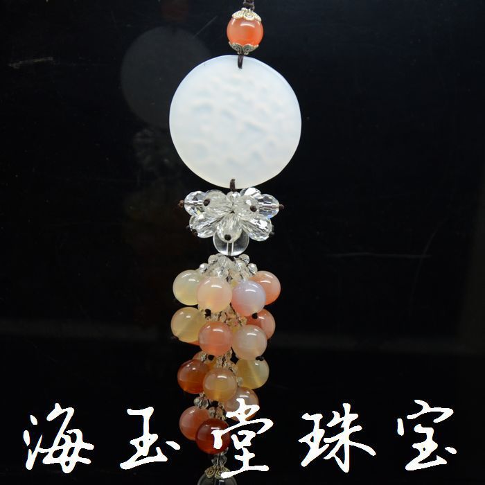 White agate protective amulet for car, rear view mirror jade, accessory