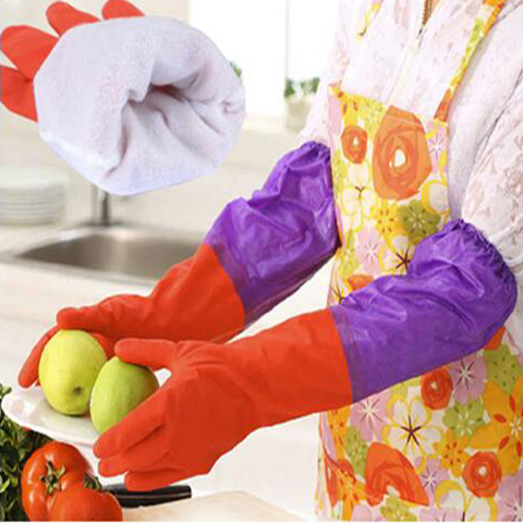 [Four Seasons General]Plush keep warm Housework glove Dichotomanthes rubber kitchen Dishwasher glove Variety of optional)