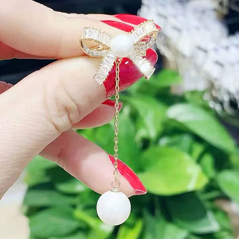 2018新款锆石蝴蝶结流苏珍珠领花衬衣领刺马针领扣小领针女小胸针|ms