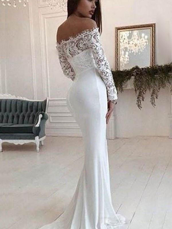 Fall 2020 new European and American women's dress Amazon off shoulder Lace Long Sleeve Dress floor sweeping wedding dress new style Lady Dress