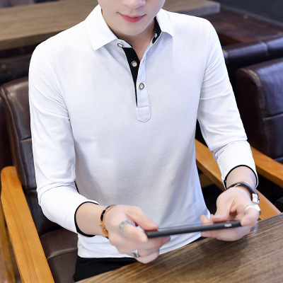 男士短袖t恤翻領潮流2019夏季polo衫男中年休閑帶領T桖半截袖