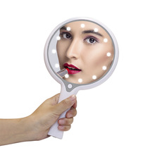欧莱雅认证工厂供应美容院医美礼赠品LED带灯手持手柄化妆镜定制