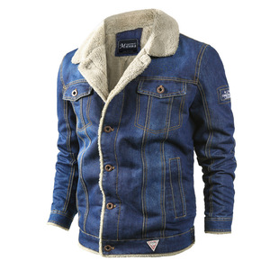 Autumn and winter men’s Lapel Plush thickened washed denim jacket man