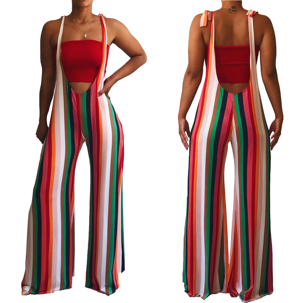 women s sexy color striped overalls nihaostyle clothing wholesale NSFNN70031