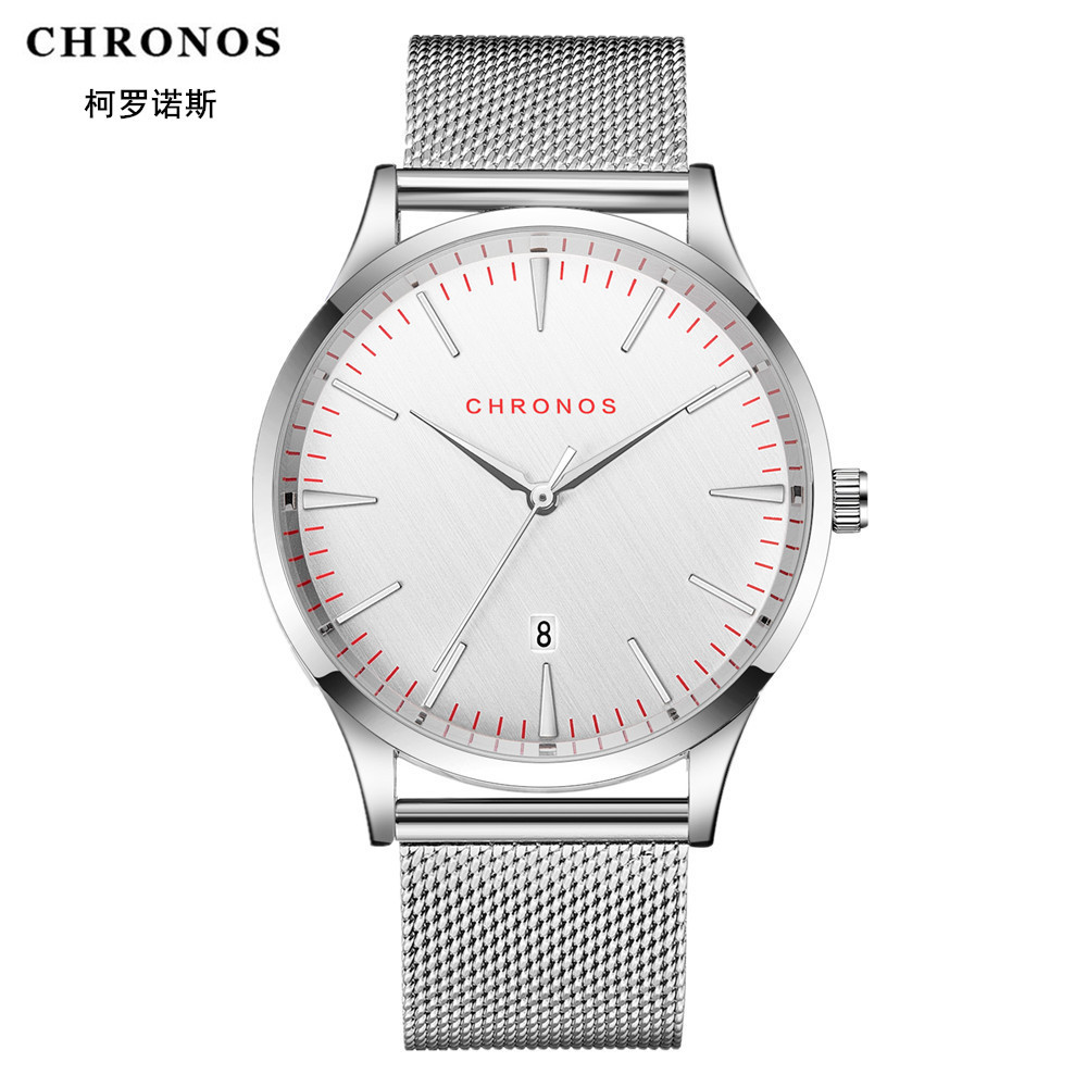 CHRONOS Chronos herrklocka stålband Vattentät Klocka Kalender Modeklocka_voghion.com