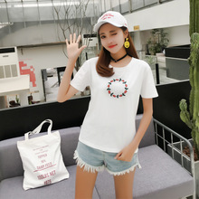 95%棉白色t恤女短袖2025新款宽松学生韩版女士夏天打底衫半袖上衣