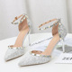 9928-16 Korean riveted women's sandals, pointed thin-heeled single-shoe nightclub high-heeled women's shoes