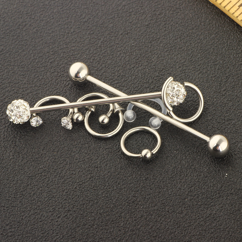 8-Piece Body Piercing Jewelry Set Nose Ring Eyebrow Lip Labret Long Bar Industrial Earrings Stainless Steel detail image 9
