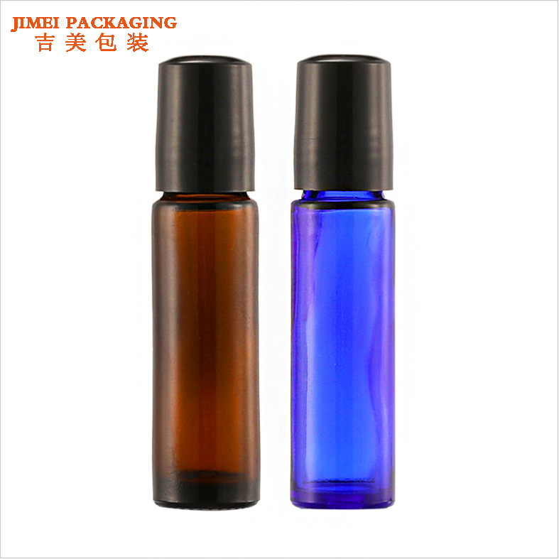 10ml botella de bola de rodillo botella de aceite esencial de vidrio bola de acero inoxidable botella de aceite esencial marrón azul botella de fondo grueso de pared gruesa en stock