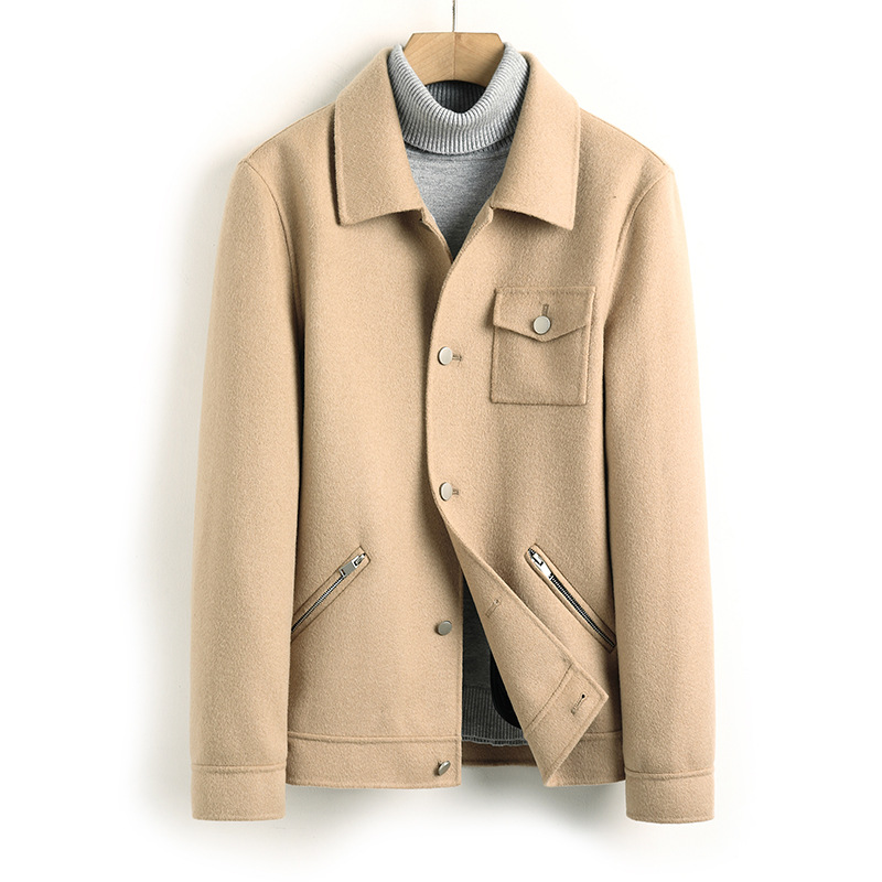 2019新款双面呢上衣男秋短款休闲羊毛夹克冬季毛呢大衣男时尚外套|ru