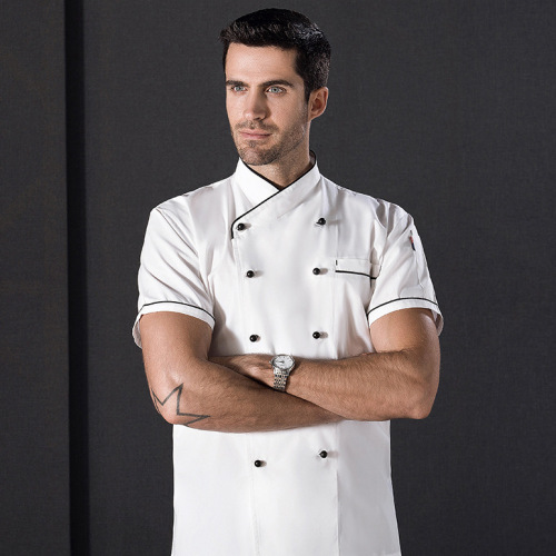 Summer foreign trade chef uniforms, short-sleeved overalls, double-breasted coats, overalls, men's and women's restaurant kitchen professional attire wholesale