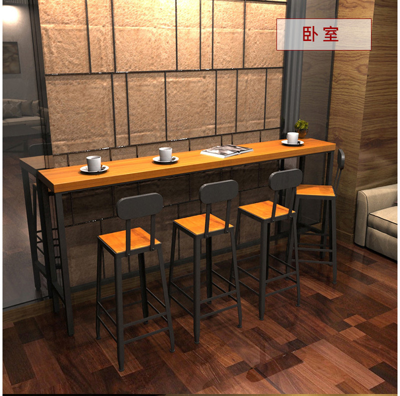 工业风实木吧台桌 家用靠墙长条吧台桌椅 酒吧咖啡厅铁艺高脚桌-阿里巴巴