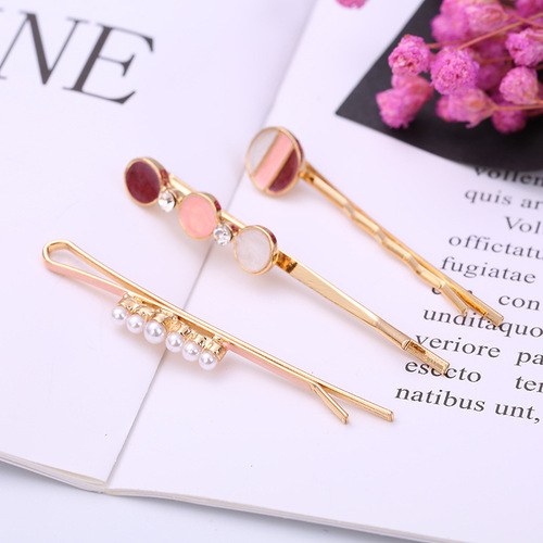 Korean version of the new style small round color matching one word clip set girls hair accessories side clip fashion headwear wholesale 