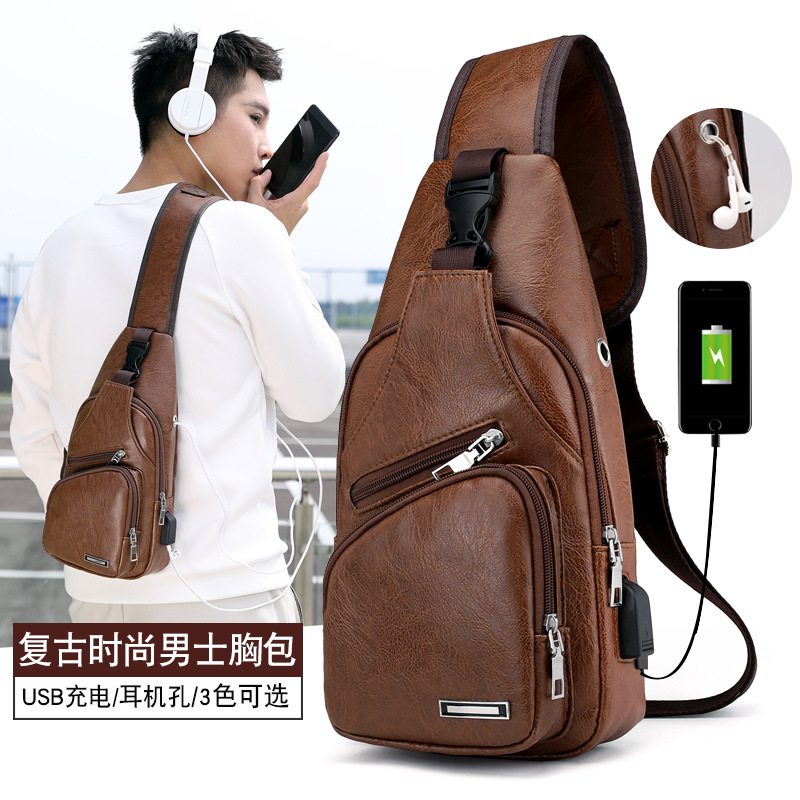 Cable DE DATOS USB carga bolsa de pecho 2021 otoño nuevo casual moda bolso de hombro pu deportes al aire libre bolsa de los hombres