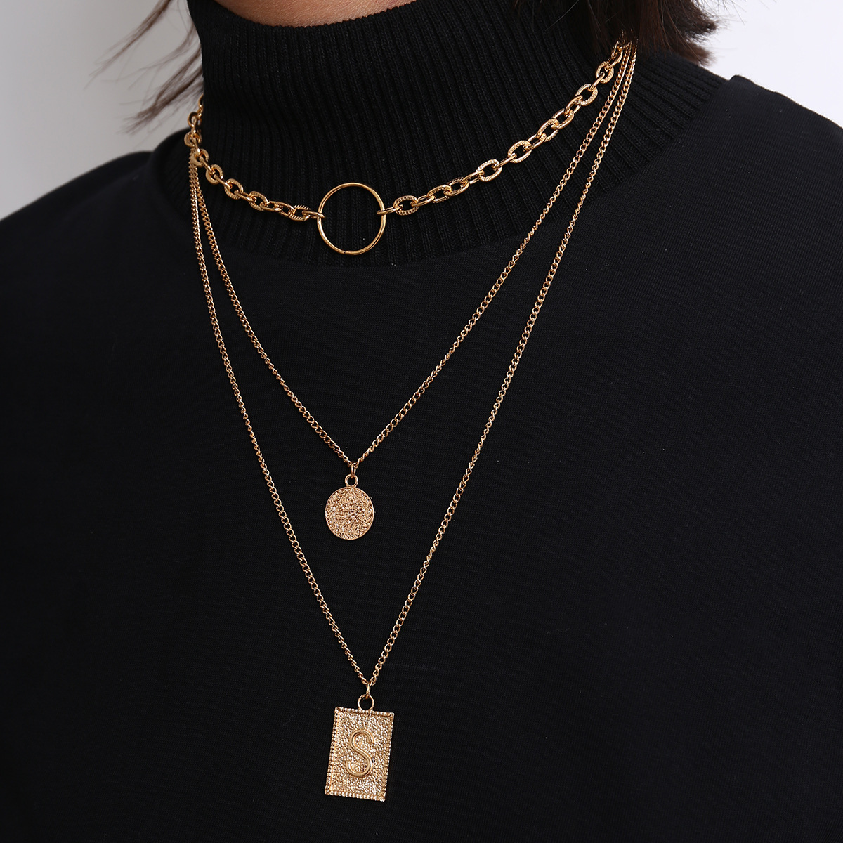 Jewelry Simple Geometric Chain Item Female Ring Letter Tag Retro Stack Necklace display picture 11