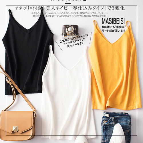 Early spring knitted v-neck small suspender sleeveless top sexy vest for women summer outer wear short inner bottoming shirt beach